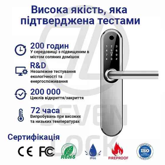 Умный дверной биометрический замок SEVEN LOCK SL-7768BF silver Киев