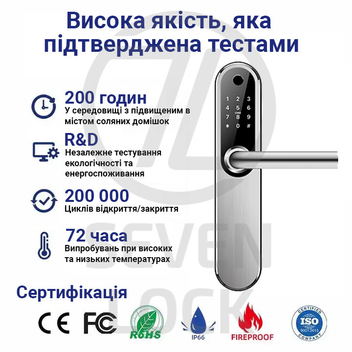 Умный дверной биометрический замок SEVEN LOCK SL-7768BF silver Киев - изображение 2