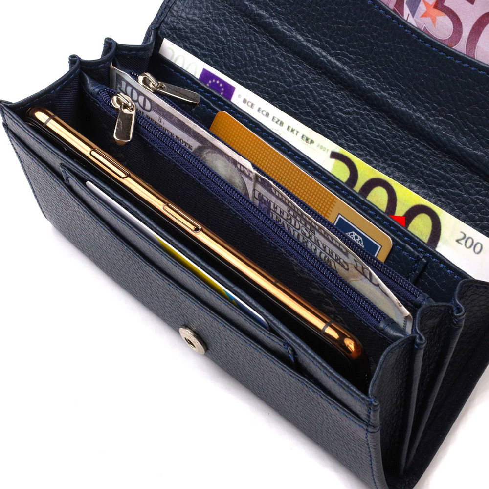 Женский стильный кошелек с удобным функционалом кожаный Синий (CANPELLINI) Киев - изображение 10