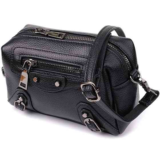 Модна жіноча сумка з натуральної шкіри з актуальним декором Vintage 22922 Чорний Київ