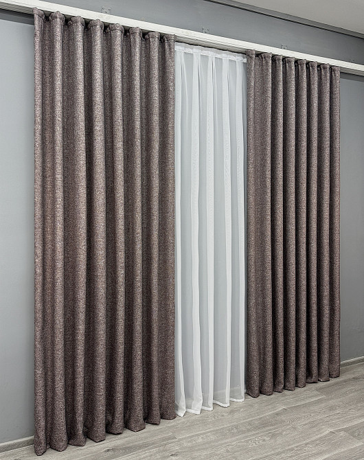 Комплект готовых штор VR-Textil Лен ELEMENTA № 1870ш Коричневый 150х270см 2 шт (33-0859) Киев - изображение 4
