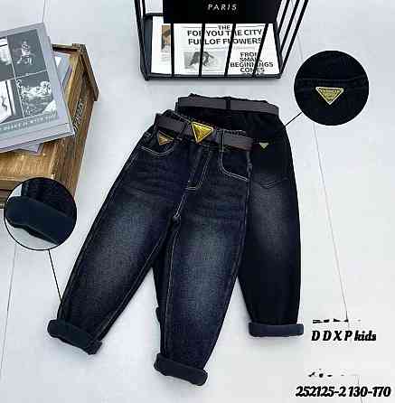 Джинсы мом темно-синие теплые на флисе на 7,8,9,10,11,12 лет Николаев