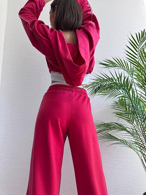 Женский прогулочный костюм тройка: кофта топ и штаны  двунить + микродайвинг Красный, 46/48 Одесса - изображение 8