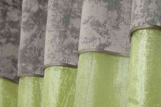 Кухонные шторы VR-Textil № 073к с ламбрекеном и подхватами салатовый с кофейно-серым 270х170 см ( 52-0297) Киев