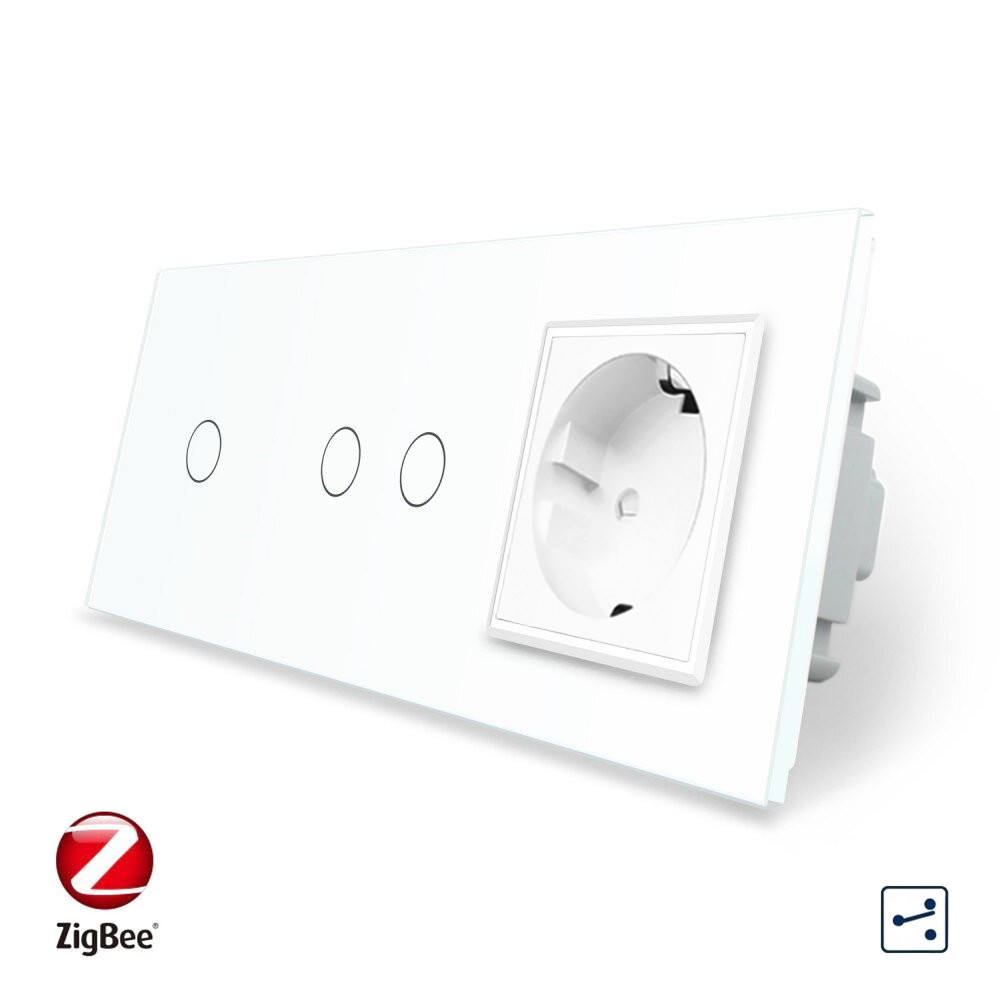 Розумний сенсорний прохідний/перехресний вимикач 3 сенсора (1-2) 1 розетка Livolo білий скло (VL-C701SZ/C702SZ/C7C1EU-11) Коломия - фото 3