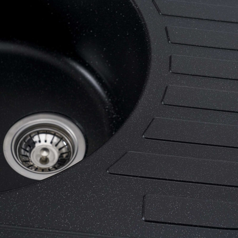 VALESO Гранітна мийка для кухні VALESO LIRA 7750 матова Чорний металік Київ - фото 3