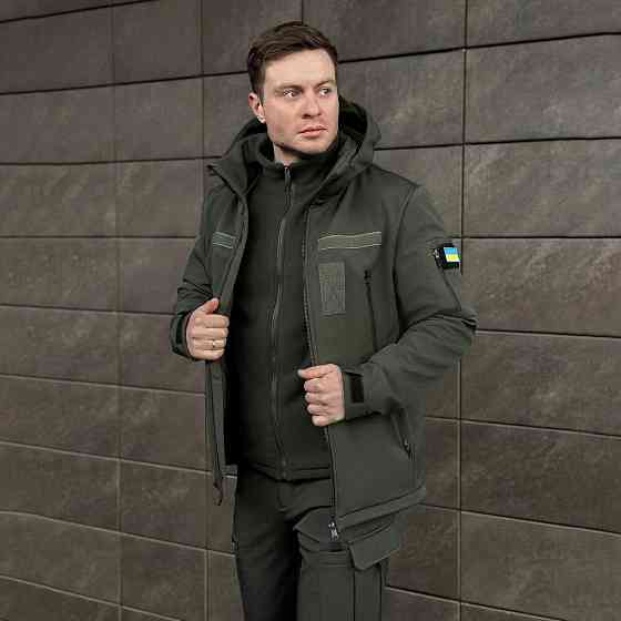 Мужская хаки куртка софтшелл демисезонная Pobedov Motive с липучками Киев