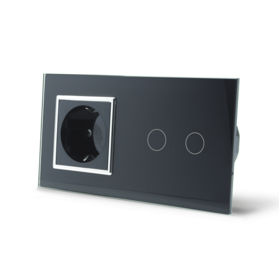 LIVOLO Сенсорний вимикач 2 сенсора 1 розетка Livolo чорний хром скло (VL-C702/C7C1EU-12C) Коломия