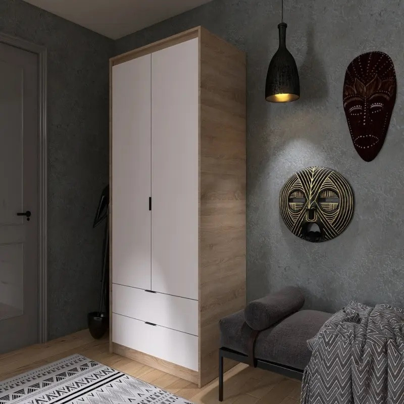 Шафа для одягу з 2 полицями над висувними шухлядами Еверест Сіті-800 80,2х50х204,6 см Дуб сонома/Білий (DTM-071141) Дніпро - фото 4