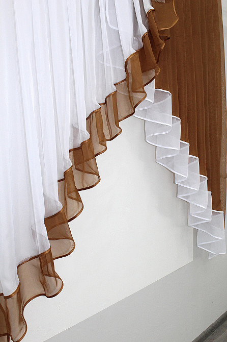 Кухонная занавеска VR-Textil № 023к коричневый с белым 150х150 см (50-520) Киев - изображение 3