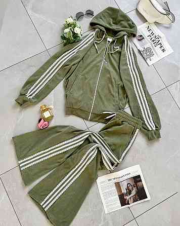 Жіночий стильний прогулянковий велюровий костюм-двійка Оливка, 42/46 Одеса