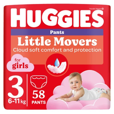 Подгузники Huggies Little Movers/Pants 3 Mega 6-11 кг для девочек 58 шт (5029053547480) Винница - изображение 1