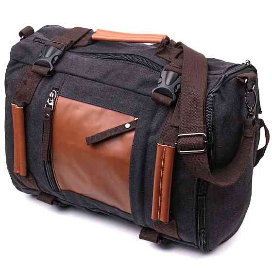 Текстильный большой дорожный рюкзак трансформер Vintage sale_15074 Черный Киев