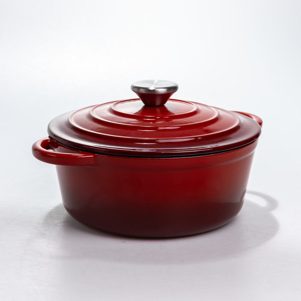 Каструля чавунна 2.5 л емальована з кришкою посуд для тушкування запікання томління кухонна Червона HP-1-14-RED Київ - фото 7