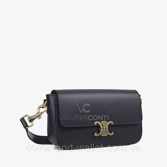 Стильна жіноча сумка середнього розміру з італійської шкіри (чорна) Virginia Conti Київ