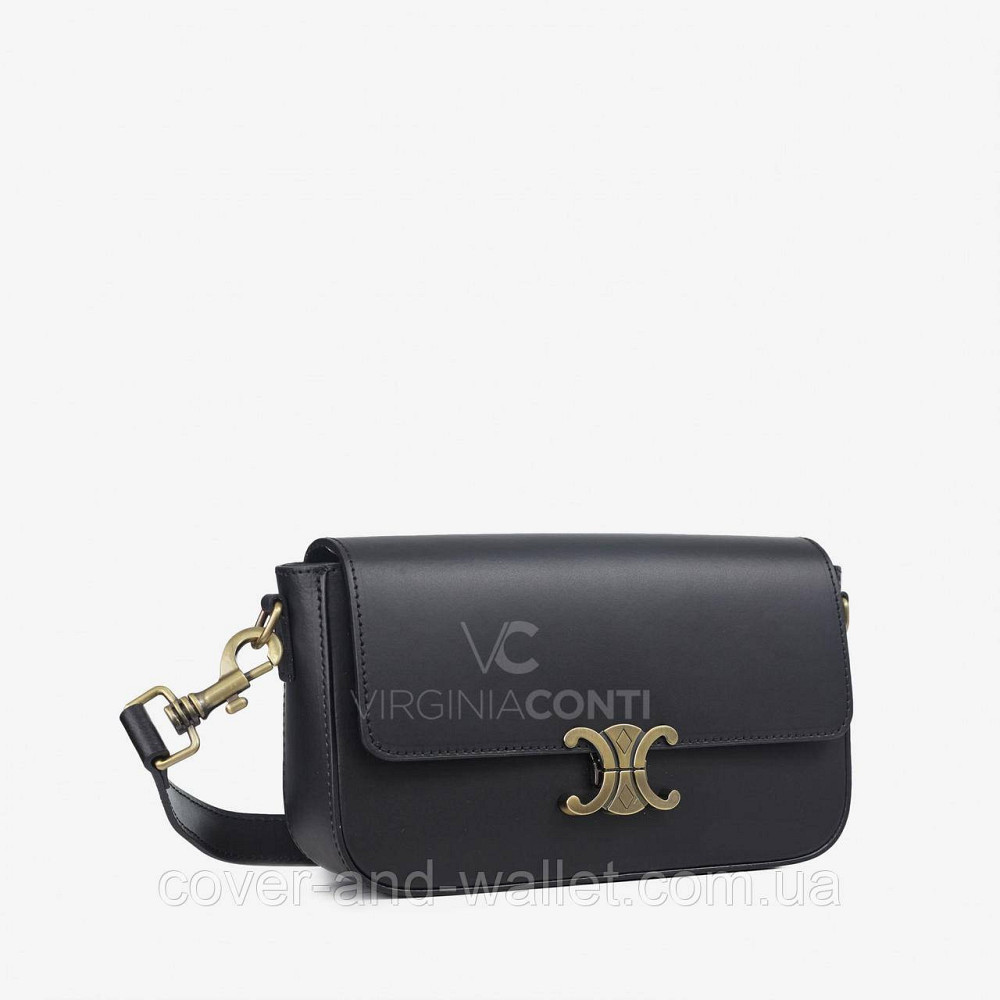 Стильная женская сумка среднего размера из итальянской кожи (черная) Virginia Conti Киев - изображение 5