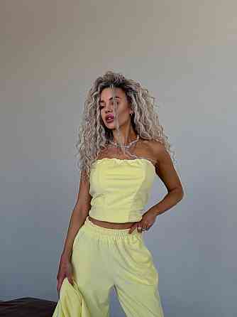 Жіночий велюровий комплект-трійка Лимонний, 42/46 Харків