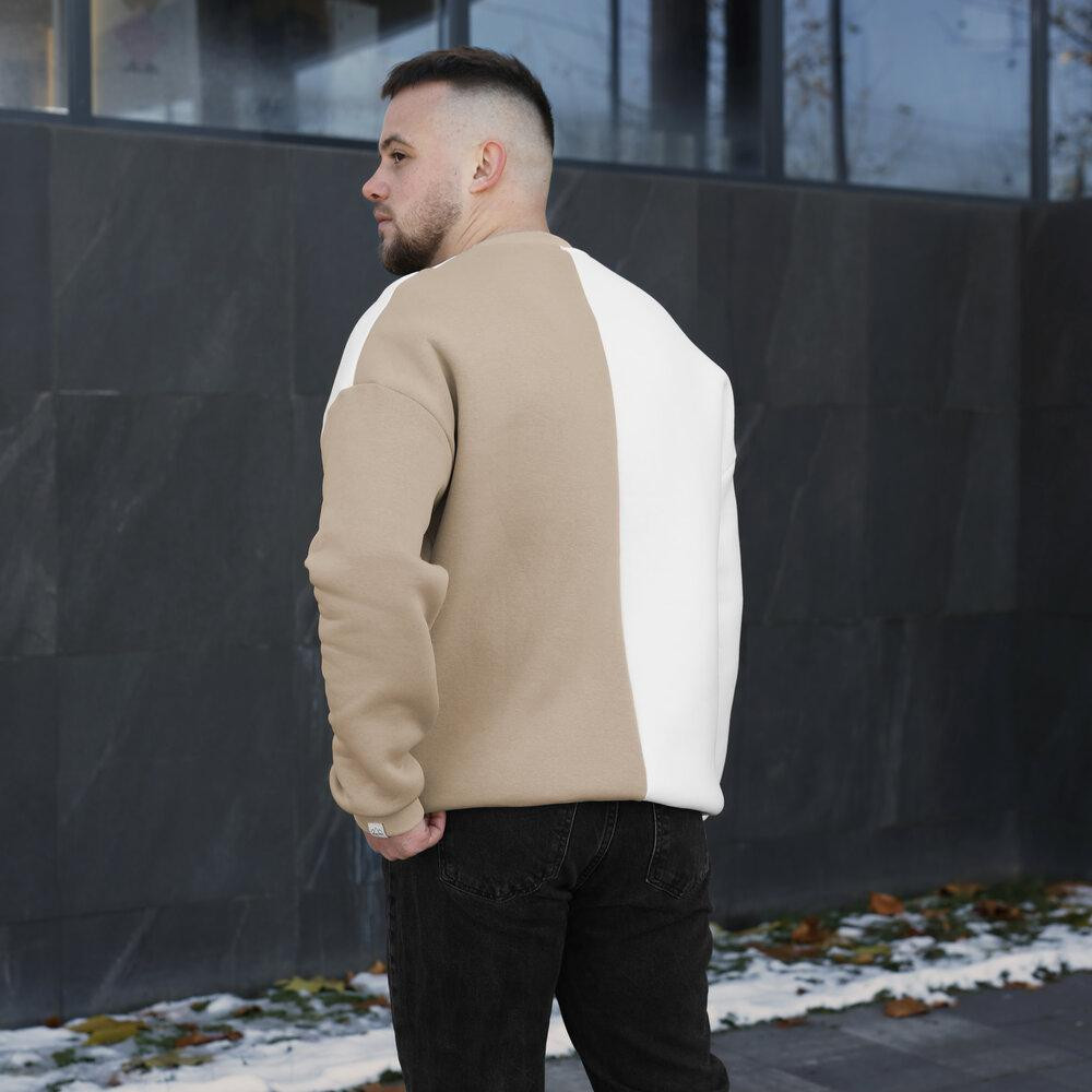 Мужской двухцветный стильный свитшот Pobedov The One. Свитшот оверсайт осенне-зимний молочно-песочный Киев - изображение 7