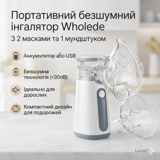 Портативний інгалятор Wholede — безшумний ультразвуковий аерозоль, глибоке дихання будь-де, USB, для дітей і дорослих Київ
