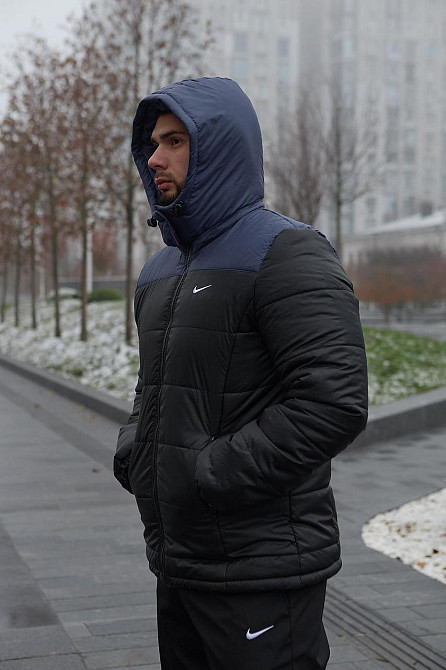 Зимова куртка чоловіча пух з підкладом на флісі коротка Frost чорно-синя Одеса - фото 9