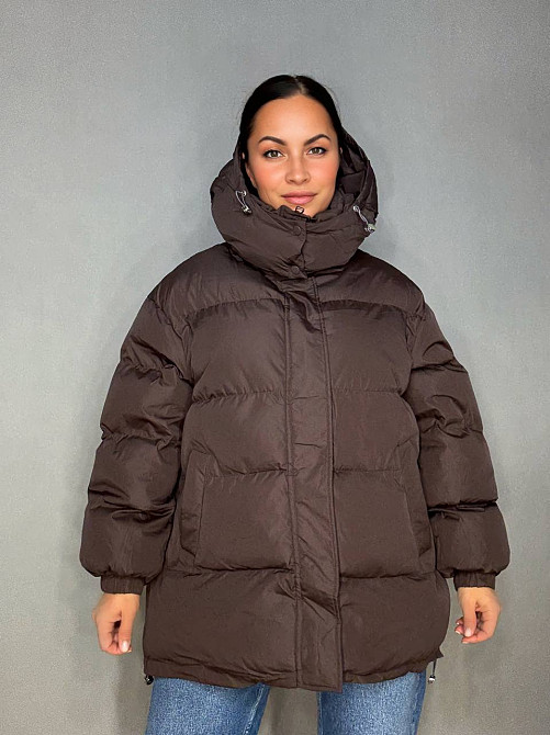 Куртка жіноча Lady Yep 10008 довга оверсайз пуффер з капюшоном коричнева, коричневий, 44 Київ - фото 5