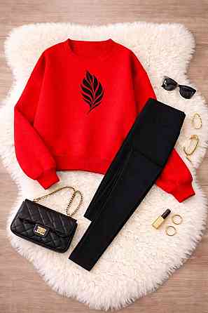 Женский стильный теплый костюм двойка (кофта + солодки) флис Красный, 46/48 Одесса