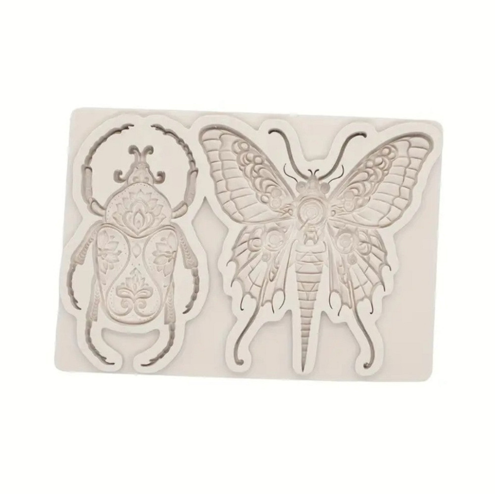 Молд силиконовый Бабочка и жук 95 на 65 мм серый Киев - изображение 4