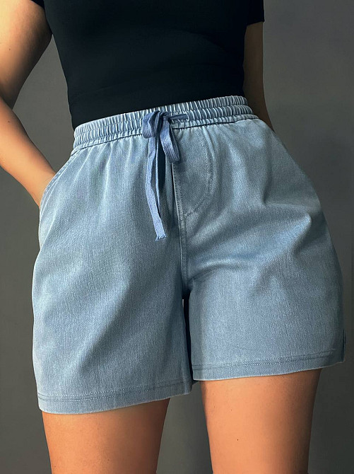Шорти жіночі джинсові Kenalin 460-4 тенсель тонкі короткі на резинці блакитні, блакитний, L, L, 80 см, 110 см Київ - фото 10
