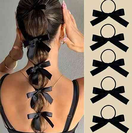 Набор из 5 чёрных резинок с атласными бантиками Киев