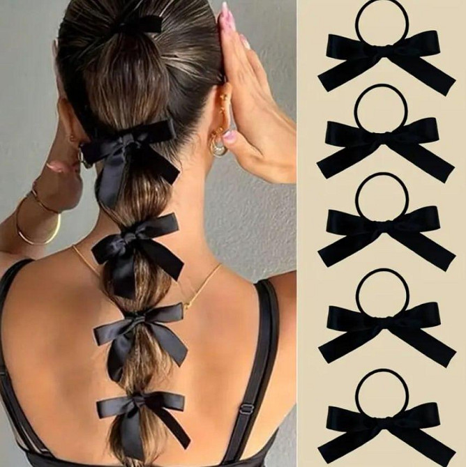 Набір із 5 чорних резинок з атласними бантиками Київ - фото 1