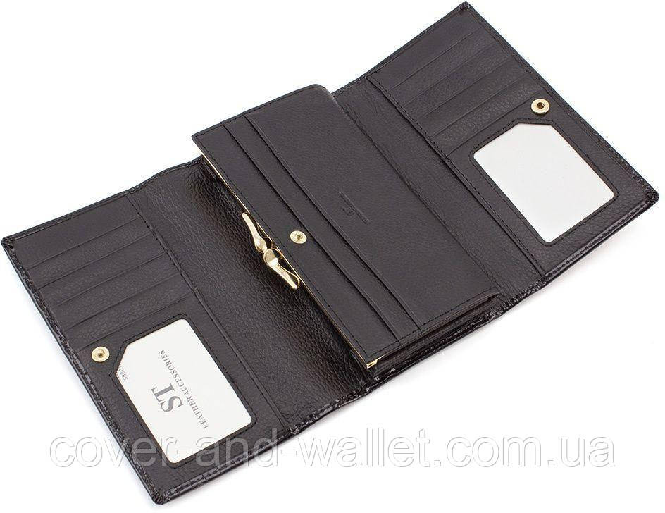 Чорний лаковий шкіряний жіночий гаманець на багато карток ST S8001A Київ - фото 9