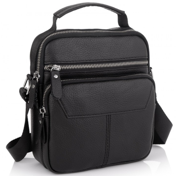 Мужская черная сумка-барсетка из натуральной кожи Tiding Bag M2237A Каменское