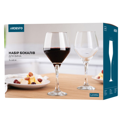 Набор бокалов Ardesto Loreto 440мл, 3шт, скло, прозорий (AR2644LWT) Винница - изображение 7