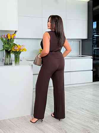 Женские прямые брюки с эффектным асимметричным запахом спереди из костюмной ткани Шоколадный, 54/56 Одесса