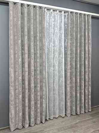 Комплект штор VR-Textil Жакард Мармур 100х270 2шт і Тюль 400х270 1124ш-1400т Світло-сірий з білим 71-058/2 Київ