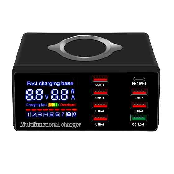 Зарядна станція мережева 8x USB + бездротова зарядка PD QC3.0 LED WLX-X9 Київ