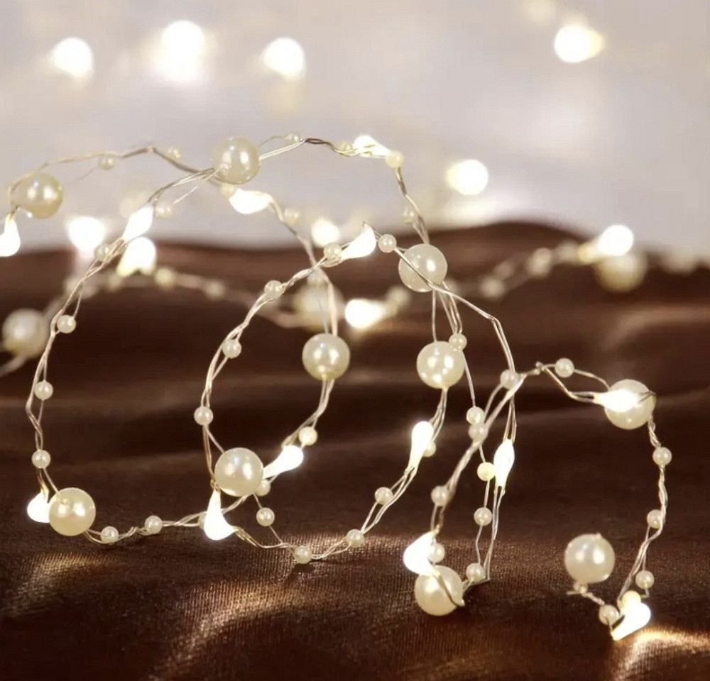 Світлодіодна гірлянда з перлами 5 м 50 led на батарейках теплий білий Сміла - фото 4
