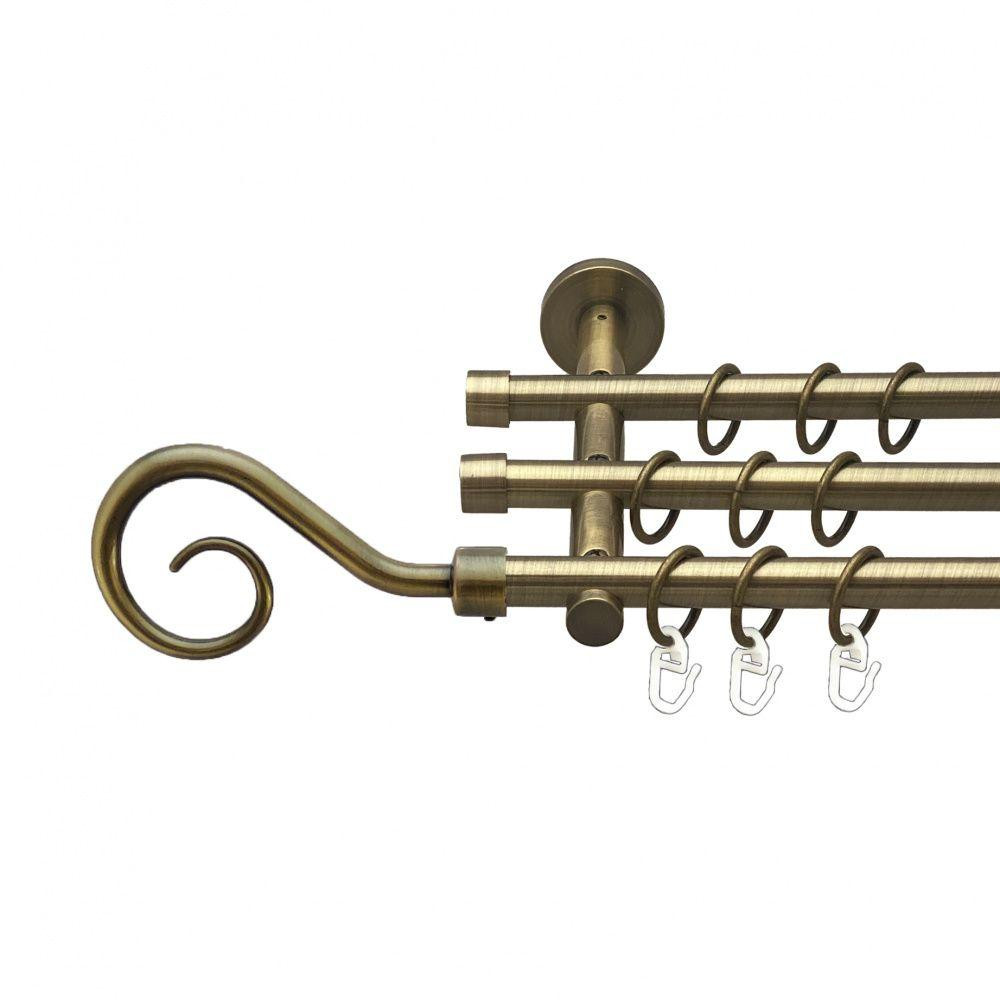 Карниз Orvit Гак металевий трирядний циліндр (20 см) гладка труба кільце металеве Антик 16\16\16 мм 240 см (00-00015711) Львів - фото 1