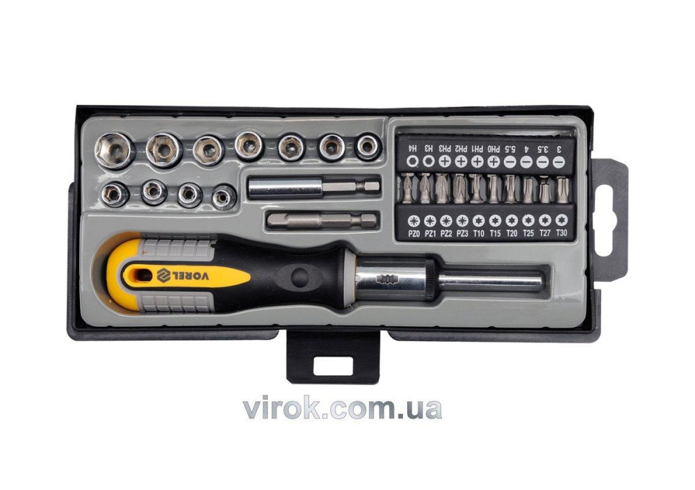 Викрутка реверсивна VOREL : тріщатка,  21 насадки, адаптер, тримач, Cr-V [кейс]. Набір 36 Од. [6/24] Одесса - изображение 1