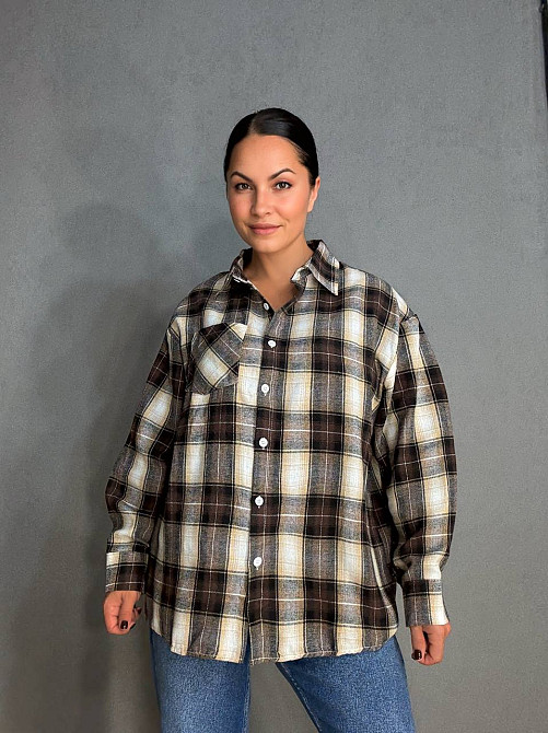 Рубашка женская Baoyu 225-1 в клетку оверсайз фланель, темно-коричневый, one size Киев - изображение 7