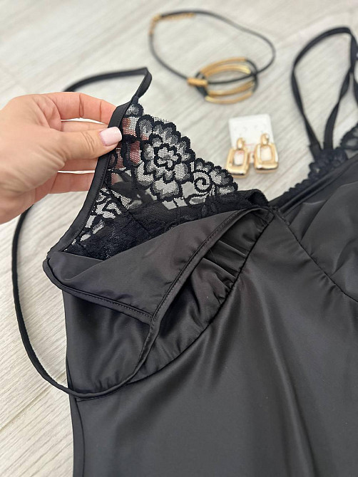 Жіноча стильна романтична сукня-комбінація дабл армані+мереживо Чорний, 46/48 Одеса - фото 6