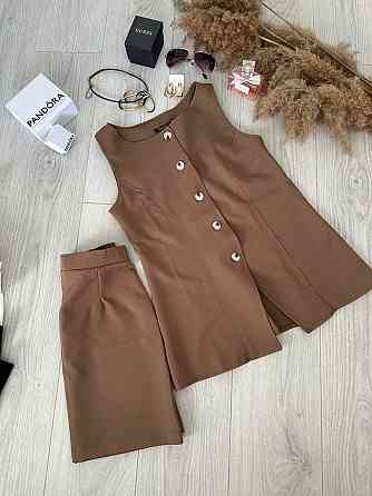 Женский базовый костюм двойка: удлиненный жилет и мини юбка из плотной костюмки Шоколад, 42/44 Одесса