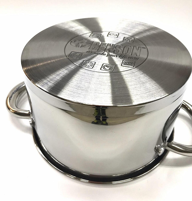 BN-249 (2)-Набір каструль неірж 12 пр силікон.ручки 2,1 л; 2,1л; 2,9л; 3,9л; 6,5 л +сковорода Одеса - фото 2