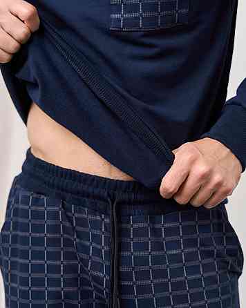 Мужской теплый домашний костюм со штанами в клетку - Байка Tom John 93378 XL Киев