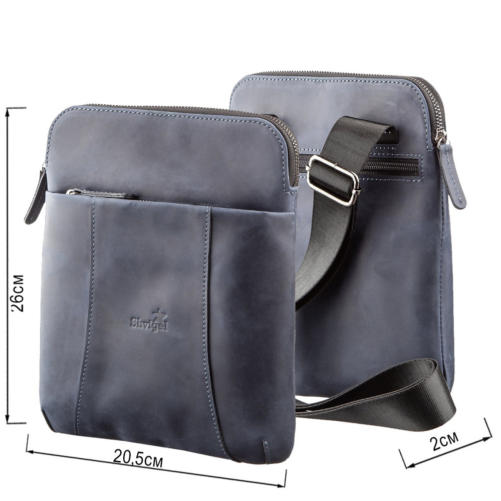 Стильный мужской мессенджер из винтажной кожи Shvigel 11179 Синий Киев - изображение 3