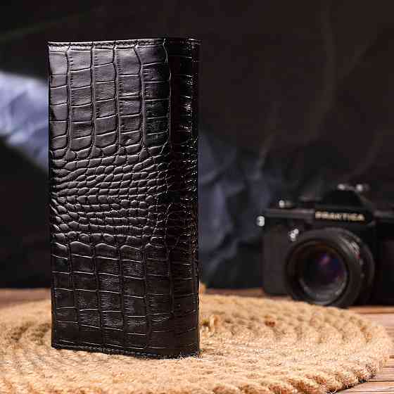 Жіночий гаманець із монетницею з натуральної фактурної шкіри Чорний (CANPELLINI) Київ