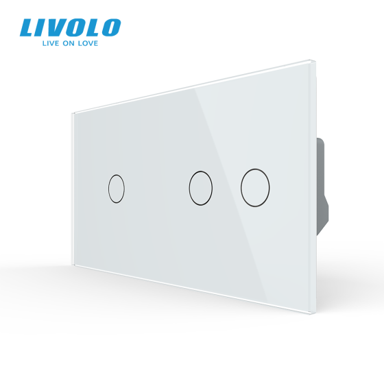 LIVOLO Сенсорний вимикач 3 сенсора (1-2) Livolo білий скло (VL-C701/C702-11) Коломыя