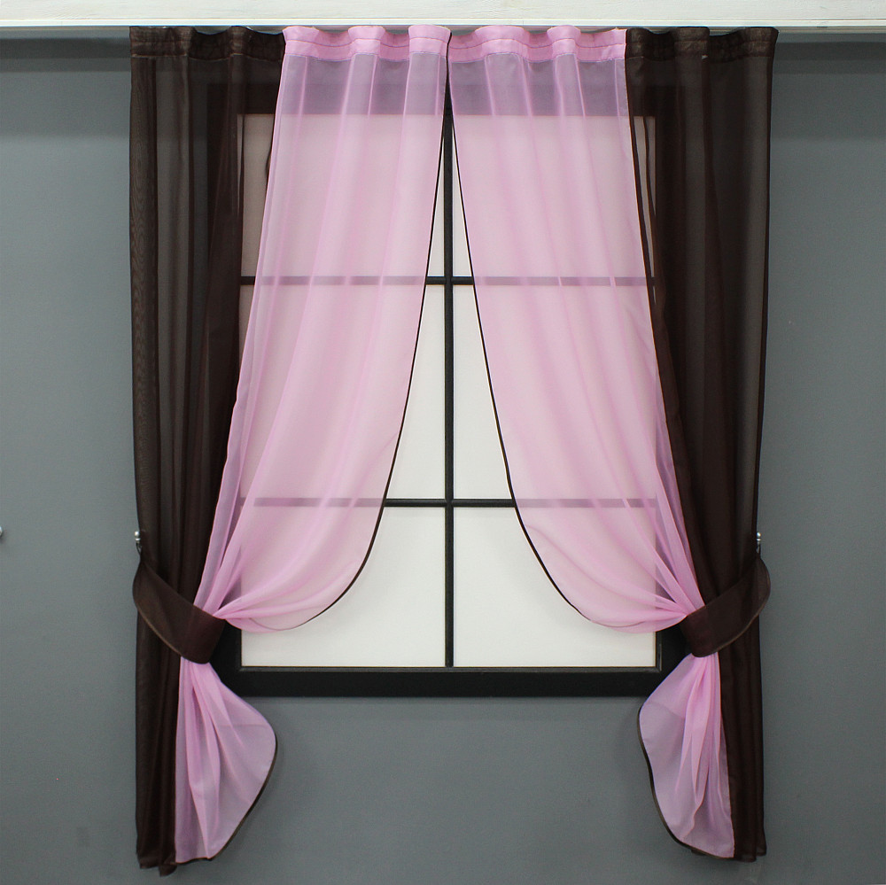 Кухонные шторы VR-Textil № 017к комбинированные с подвязками венге с розовым 265х170 см (52-1024) Киев - изображение 1