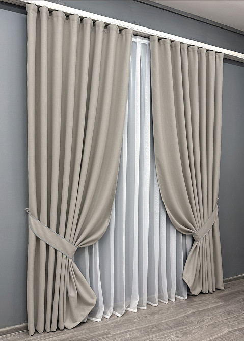 Комплект штор VR-Textil Блекаут двосторонній Scandi № 1905ш Тауп 150х270 см 2 шт (33-0938) Київ - фото 3