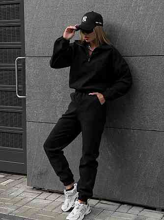 Жіночий стильний теплий флісовий костюм-двійка, двосторонній фліс. Чорний, 48/52 Одеса